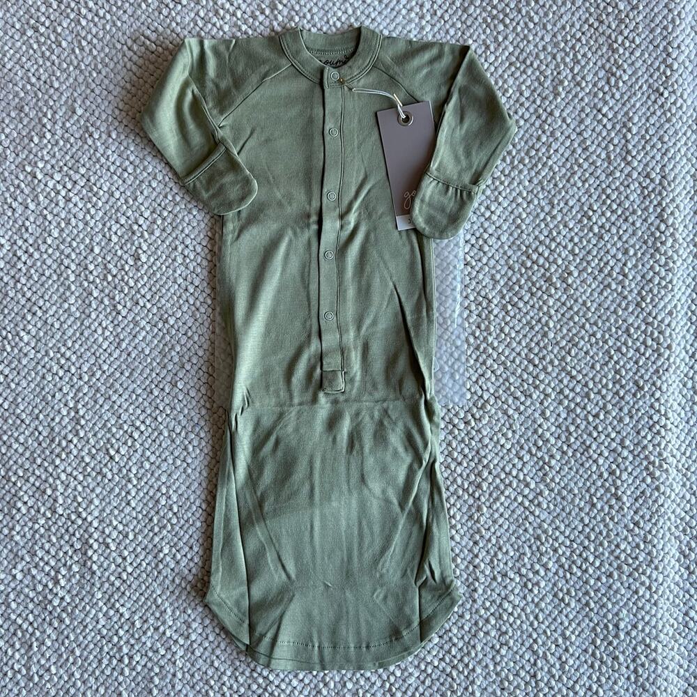 NWT Goumi Kids Artichoke Baby Gown SZ 3-6 mo Snap Bamboo Sleeper Green Organic